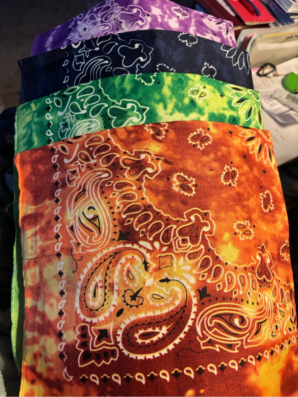 Vibrant Paisley Bandana Set - Orange, Green, Navy, Purple